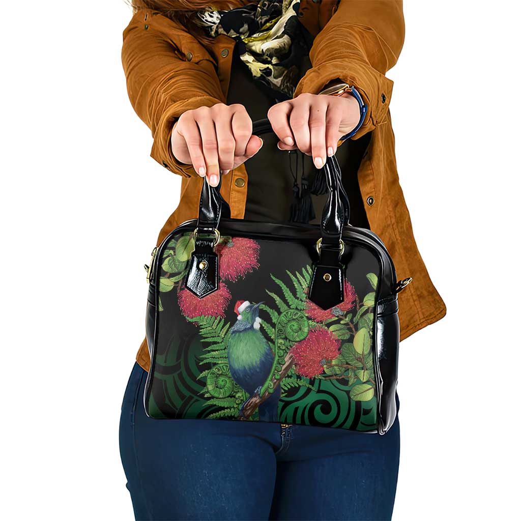 New Zealand Tui Bird Christmas Shoulder Handbag Maori Fern Mix Pohotukawa LT14 One Size Black - Polynesian Pride