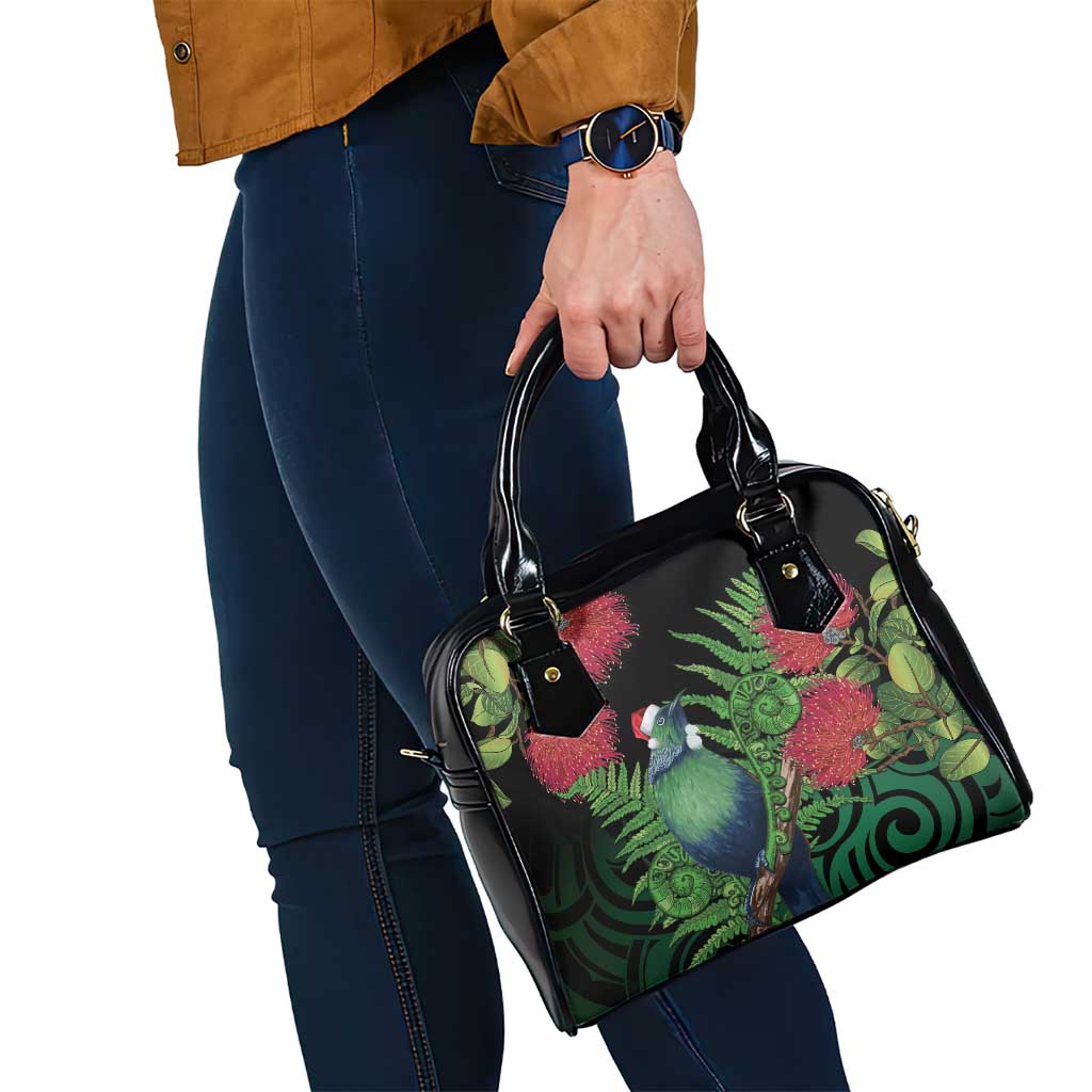 New Zealand Tui Bird Christmas Shoulder Handbag Maori Fern Mix Pohotukawa LT14 - Polynesian Pride