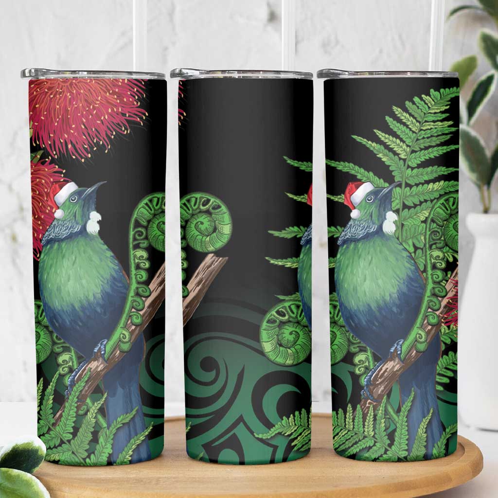 New Zealand Tui Bird Christmas Skinny Tumbler Maori Fern Mix Pohotukawa LT14 - Polynesian Pride
