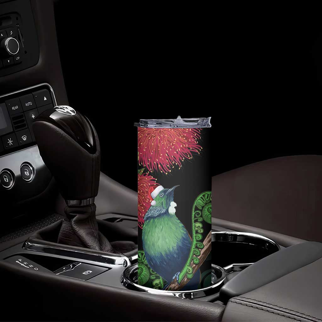 New Zealand Tui Bird Christmas Skinny Tumbler Maori Fern Mix Pohotukawa LT14 - Polynesian Pride
