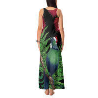 New Zealand Tui Bird Christmas Tank Maxi Dress Maori Fern Mix Pohotukawa LT14 - Polynesian Pride
