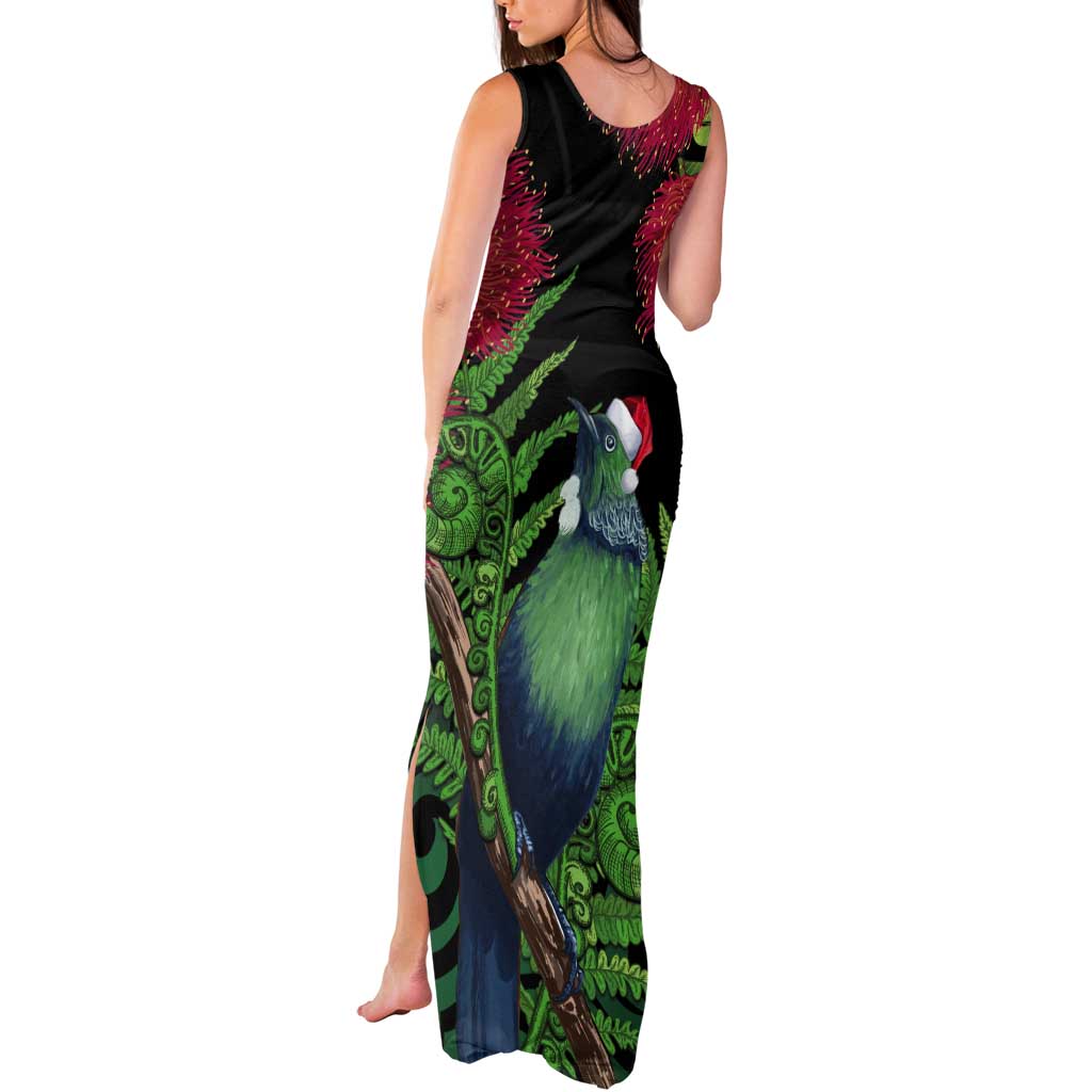 New Zealand Tui Bird Christmas Tank Maxi Dress Maori Fern Mix Pohotukawa LT14 - Polynesian Pride