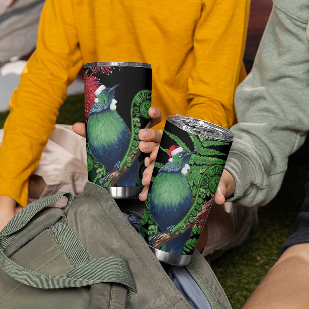 New Zealand Tui Bird Christmas Tumbler Cup Maori Fern Mix Pohotukawa LT14 - Polynesian Pride