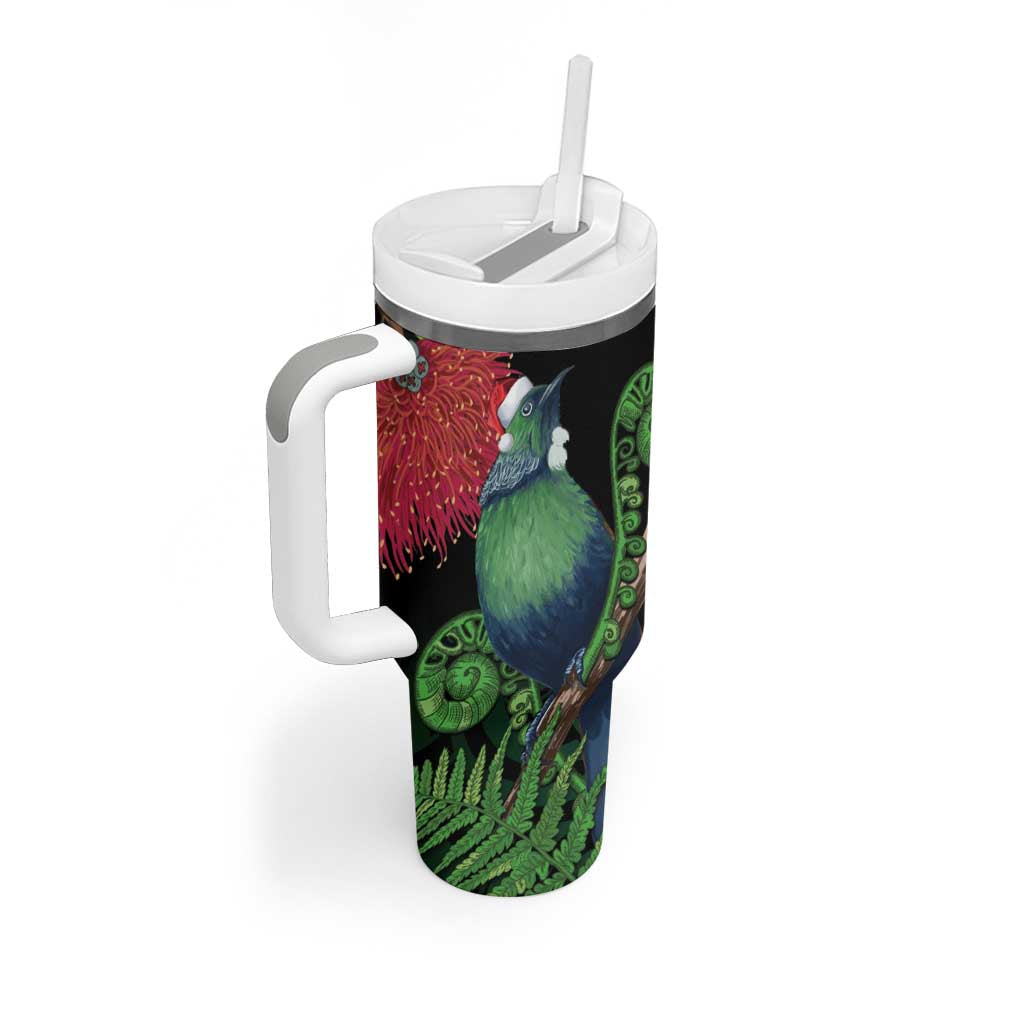New Zealand Tui Bird Christmas Tumbler With Handle Maori Fern Mix Pohotukawa LT14 - Polynesian Pride
