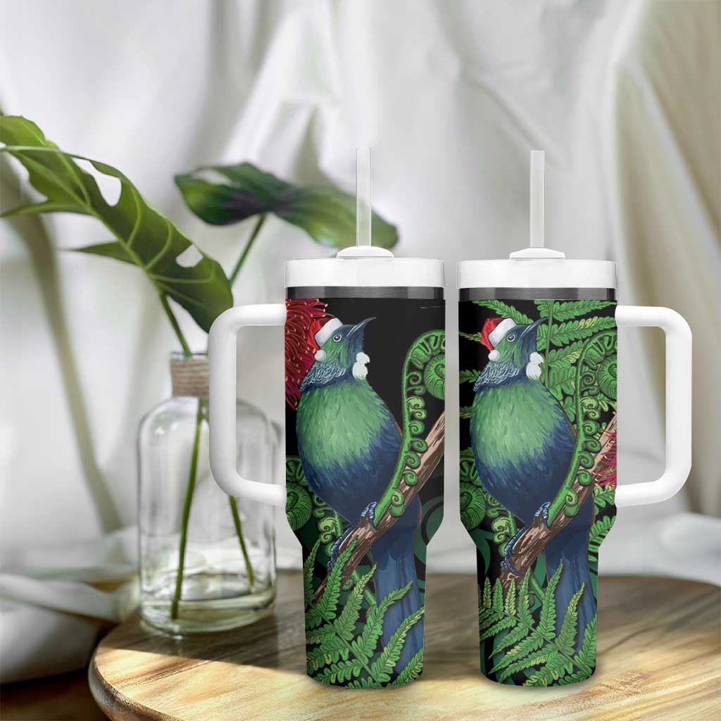 New Zealand Tui Bird Christmas Tumbler With Handle Maori Fern Mix Pohotukawa LT14 - Polynesian Pride