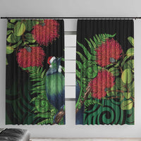 New Zealand Tui Bird Christmas Window Curtain Maori Fern Mix Pohotukawa LT14 With Hooks Black - Polynesian Pride