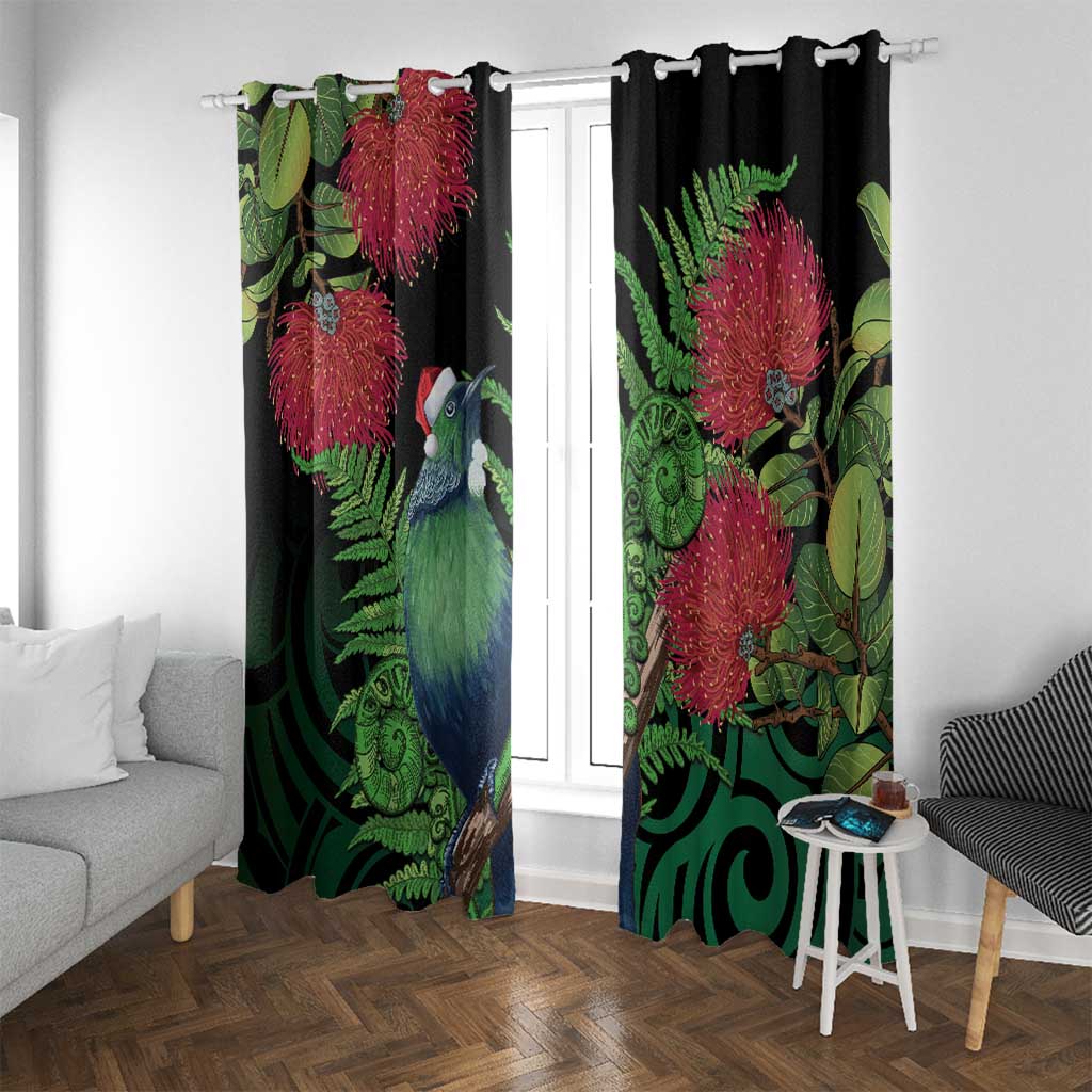 New Zealand Tui Bird Christmas Window Curtain Maori Fern Mix Pohotukawa LT14 With Grommets Black - Polynesian Pride
