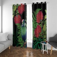 New Zealand Tui Bird Christmas Window Curtain Maori Fern Mix Pohotukawa LT14 With Grommets Black - Polynesian Pride