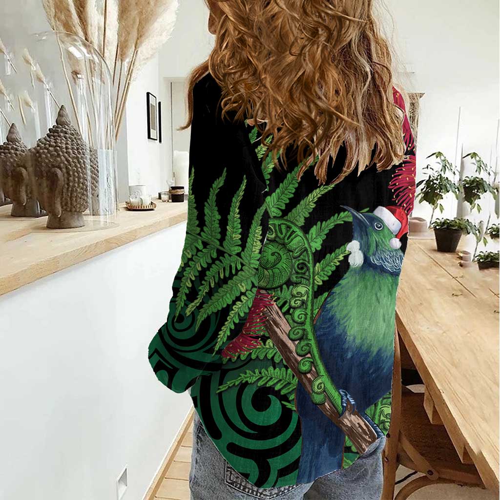 New Zealand Tui Bird Christmas Women Casual Shirt Maori Fern Mix Pohotukawa LT14 - Polynesian Pride