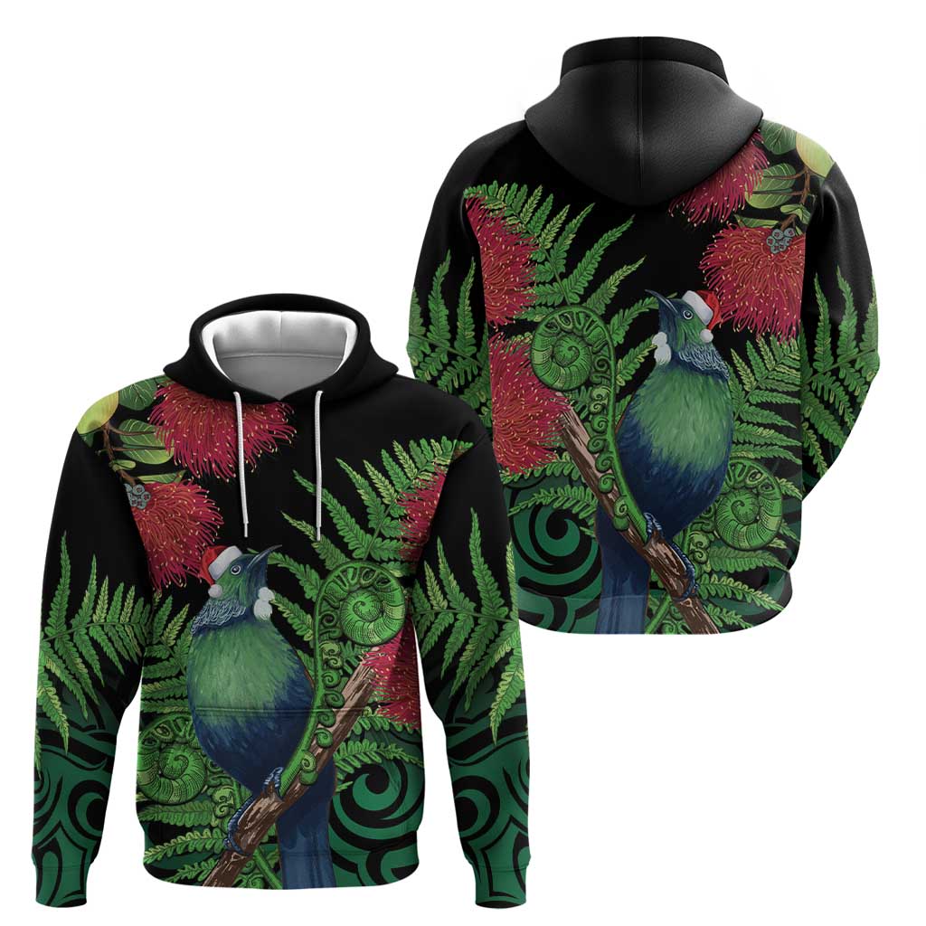 New Zealand Tui Bird Christmas Zip Hoodie Maori Fern Mix Pohotukawa LT14 - Polynesian Pride