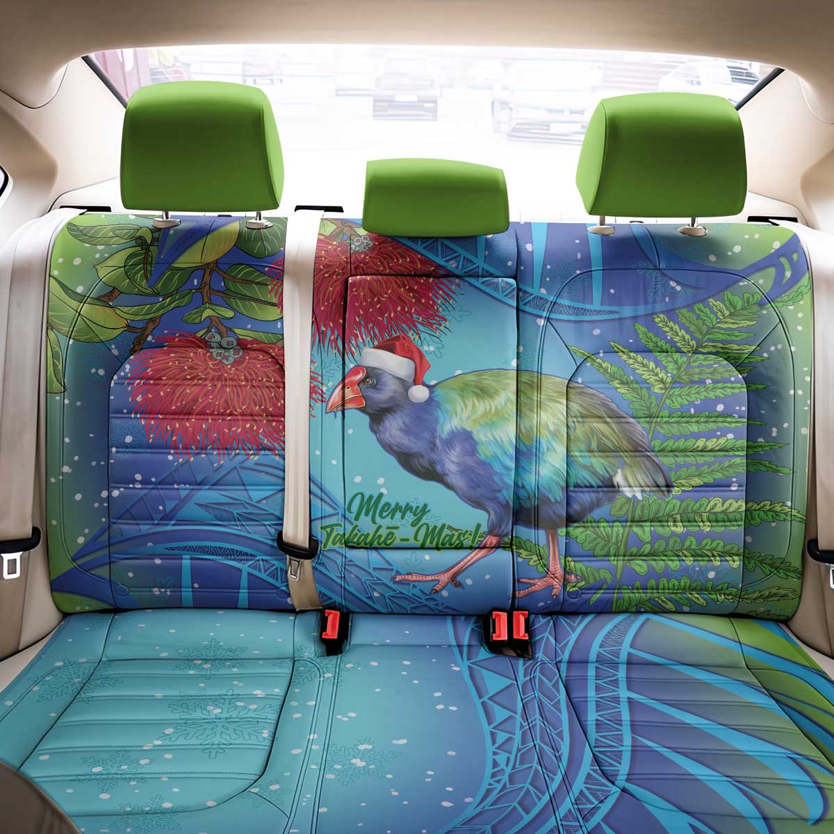 New Zealand Takahe Christmas Back Car Seat Cover Maori Fern Mix Pohotukawa LT14 - Polynesian Pride