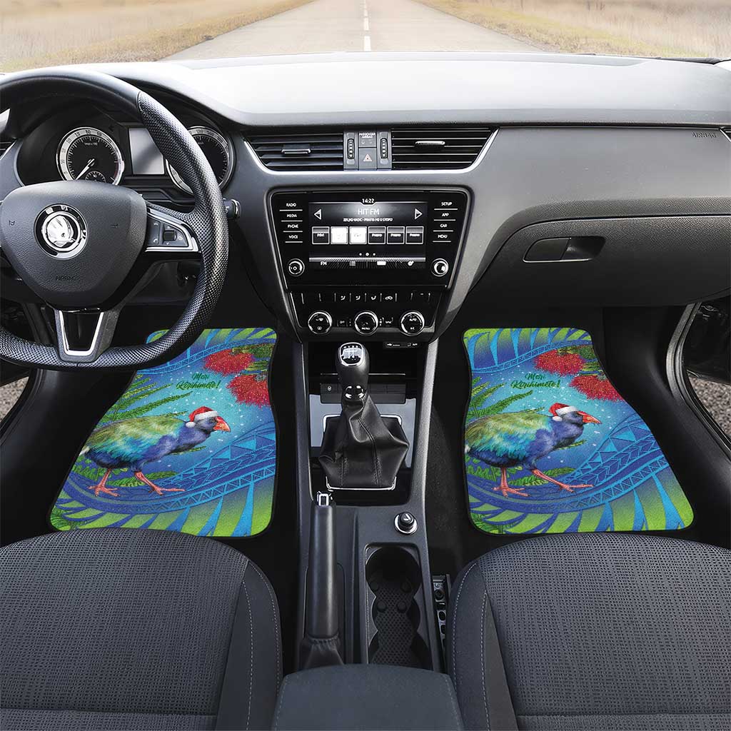 New Zealand Takahe Christmas Car Mats Maori Fern Mix Pohotukawa LT14 Set 2pcs - Front Blue - Polynesian Pride