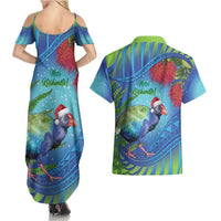 New Zealand Takahe Christmas Couples Matching Summer Maxi Dress and Hawaiian Shirt Maori Fern Mix Pohotukawa LT14 - Polynesian Pride