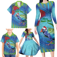 New Zealand Takahe Christmas Family Matching Long Sleeve Bodycon Dress and Hawaiian Shirt Maori Fern Mix Pohotukawa LT14 - Polynesian Pride