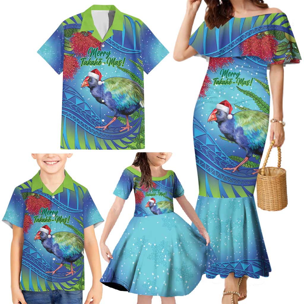 New Zealand Takahe Christmas Family Matching Mermaid Dress and Hawaiian Shirt Maori Fern Mix Pohotukawa LT14 - Polynesian Pride