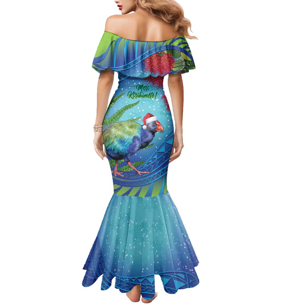 New Zealand Takahe Christmas Family Matching Mermaid Dress and Hawaiian Shirt Maori Fern Mix Pohotukawa LT14 - Polynesian Pride
