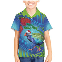 New Zealand Takahe Christmas Family Matching Mermaid Dress and Hawaiian Shirt Maori Fern Mix Pohotukawa LT14 Son's Shirt Blue - Polynesian Pride