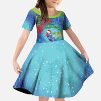 New Zealand Takahe Christmas Family Matching Off The Shoulder Long Sleeve Dress and Hawaiian Shirt Maori Fern Mix Pohotukawa LT14 Daughter's Dress Blue - Polynesian Pride