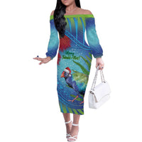 New Zealand Takahe Christmas Family Matching Off The Shoulder Long Sleeve Dress and Hawaiian Shirt Maori Fern Mix Pohotukawa LT14 Mom's Dress Blue - Polynesian Pride
