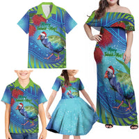 New Zealand Takahe Christmas Family Matching Off Shoulder Maxi Dress and Hawaiian Shirt Maori Fern Mix Pohotukawa LT14 - Polynesian Pride
