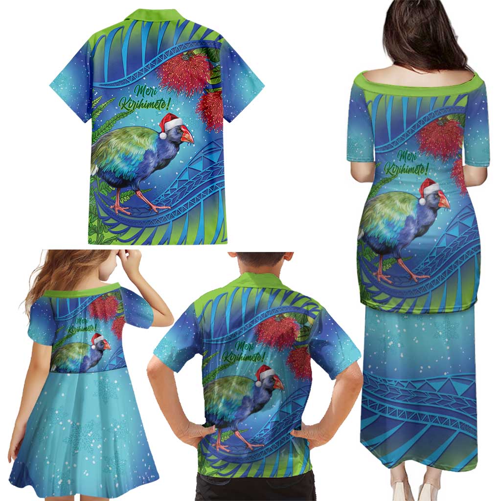 New Zealand Takahe Christmas Family Matching Puletasi and Hawaiian Shirt Maori Fern Mix Pohotukawa LT14 - Polynesian Pride