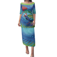 New Zealand Takahe Christmas Family Matching Puletasi and Hawaiian Shirt Maori Fern Mix Pohotukawa LT14 Mom's Dress Blue - Polynesian Pride