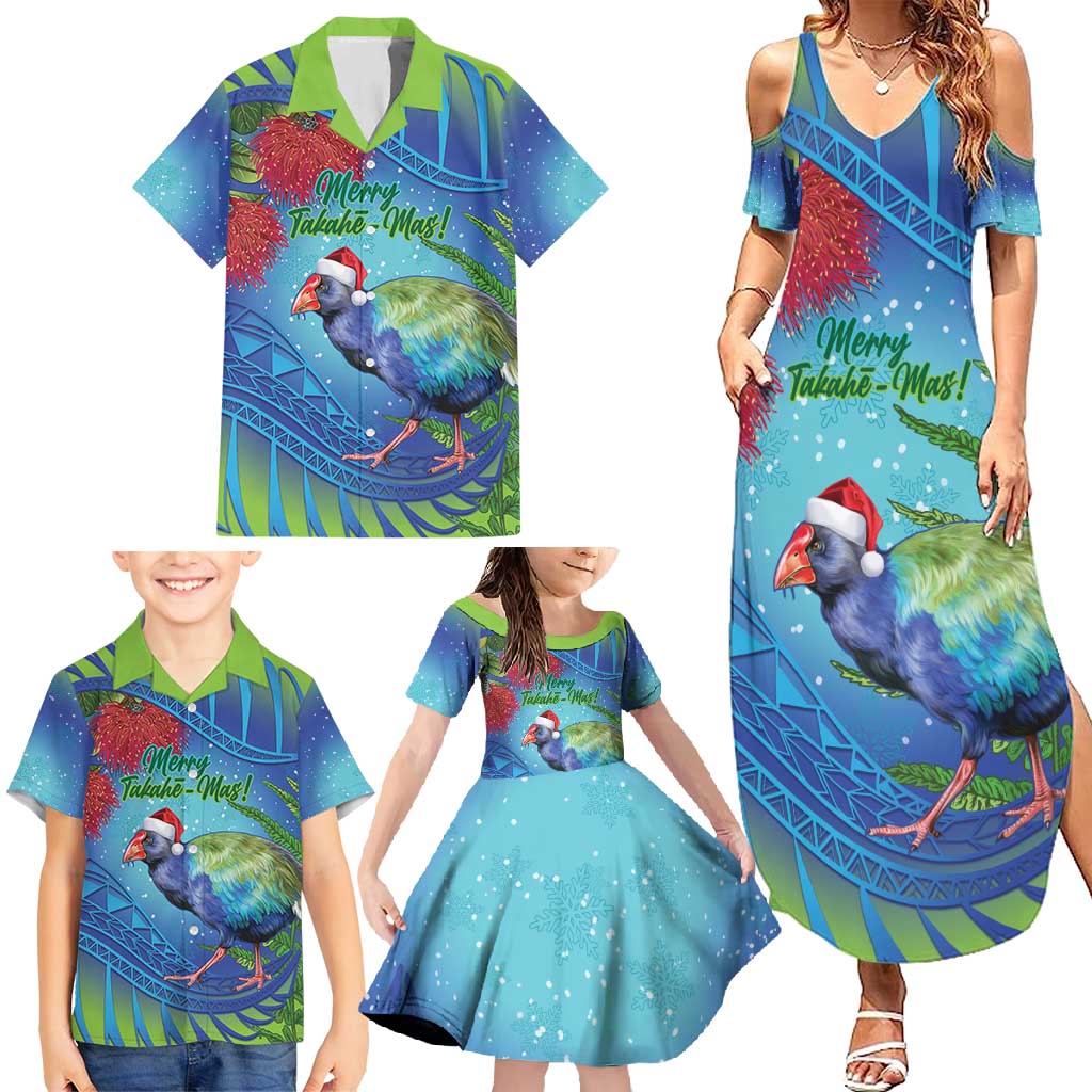 New Zealand Takahe Christmas Family Matching Summer Maxi Dress and Hawaiian Shirt Maori Fern Mix Pohotukawa LT14 - Polynesian Pride