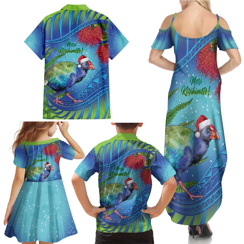 New Zealand Takahe Christmas Family Matching Summer Maxi Dress and Hawaiian Shirt Maori Fern Mix Pohotukawa LT14 - Polynesian Pride