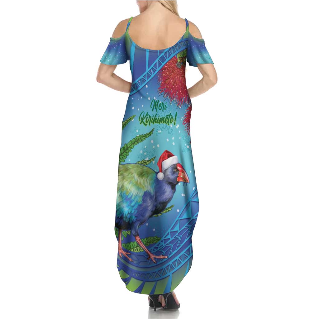 New Zealand Takahe Christmas Family Matching Summer Maxi Dress and Hawaiian Shirt Maori Fern Mix Pohotukawa LT14 - Polynesian Pride