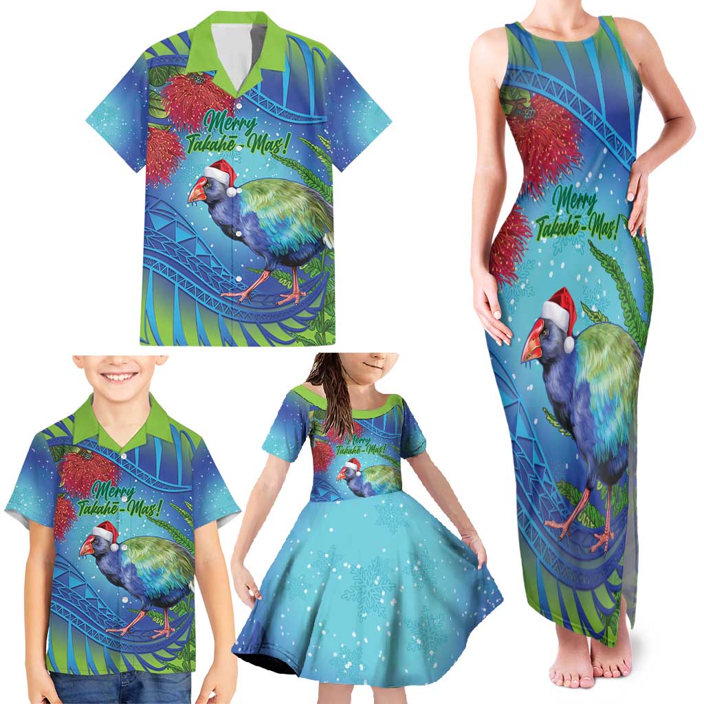New Zealand Takahe Christmas Family Matching Tank Maxi Dress and Hawaiian Shirt Maori Fern Mix Pohotukawa LT14 - Polynesian Pride