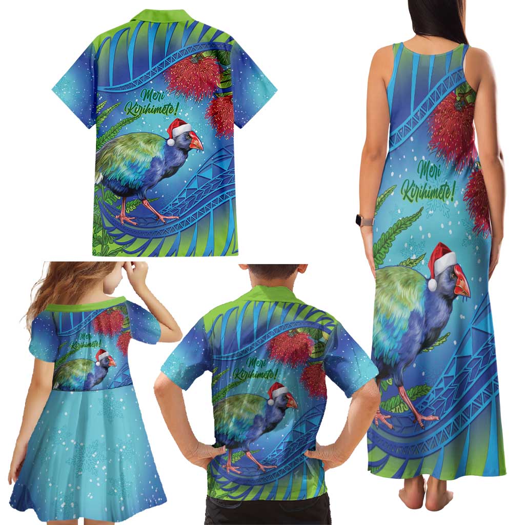 New Zealand Takahe Christmas Family Matching Tank Maxi Dress and Hawaiian Shirt Maori Fern Mix Pohotukawa LT14 - Polynesian Pride