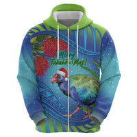 New Zealand Takahe Christmas Hoodie Maori Fern Mix Pohotukawa LT14 - Polynesian Pride