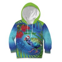 New Zealand Takahe Christmas Kid Hoodie Maori Fern Mix Pohotukawa LT14 Hoodie Blue - Polynesian Pride