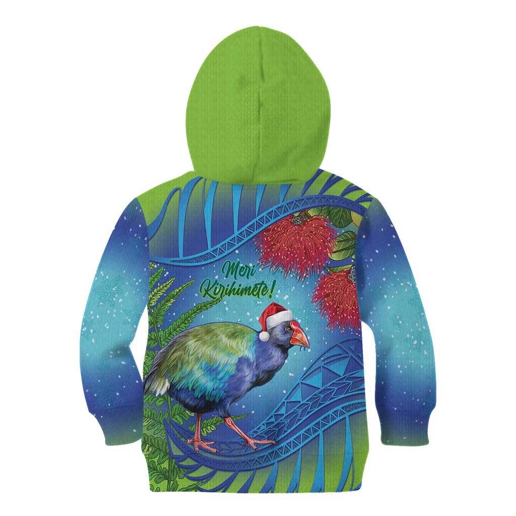 New Zealand Takahe Christmas Kid Hoodie Maori Fern Mix Pohotukawa LT14 - Polynesian Pride