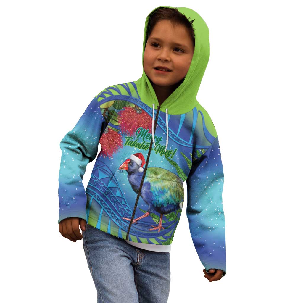 New Zealand Takahe Christmas Kid Hoodie Maori Fern Mix Pohotukawa LT14 - Polynesian Pride