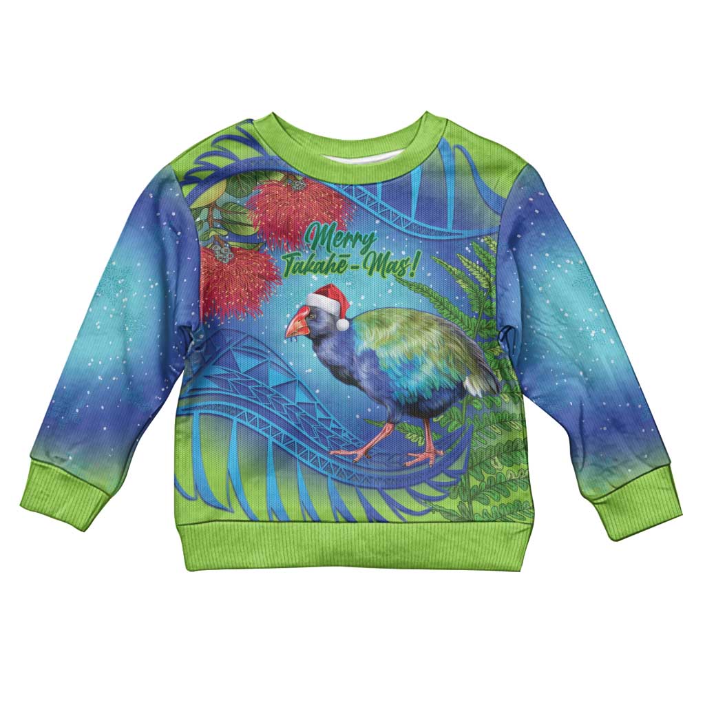 New Zealand Takahe Christmas Kid Ugly Christmas Sweater Maori Fern Mix Pohotukawa LT14 Kid Blue - Polynesian Pride