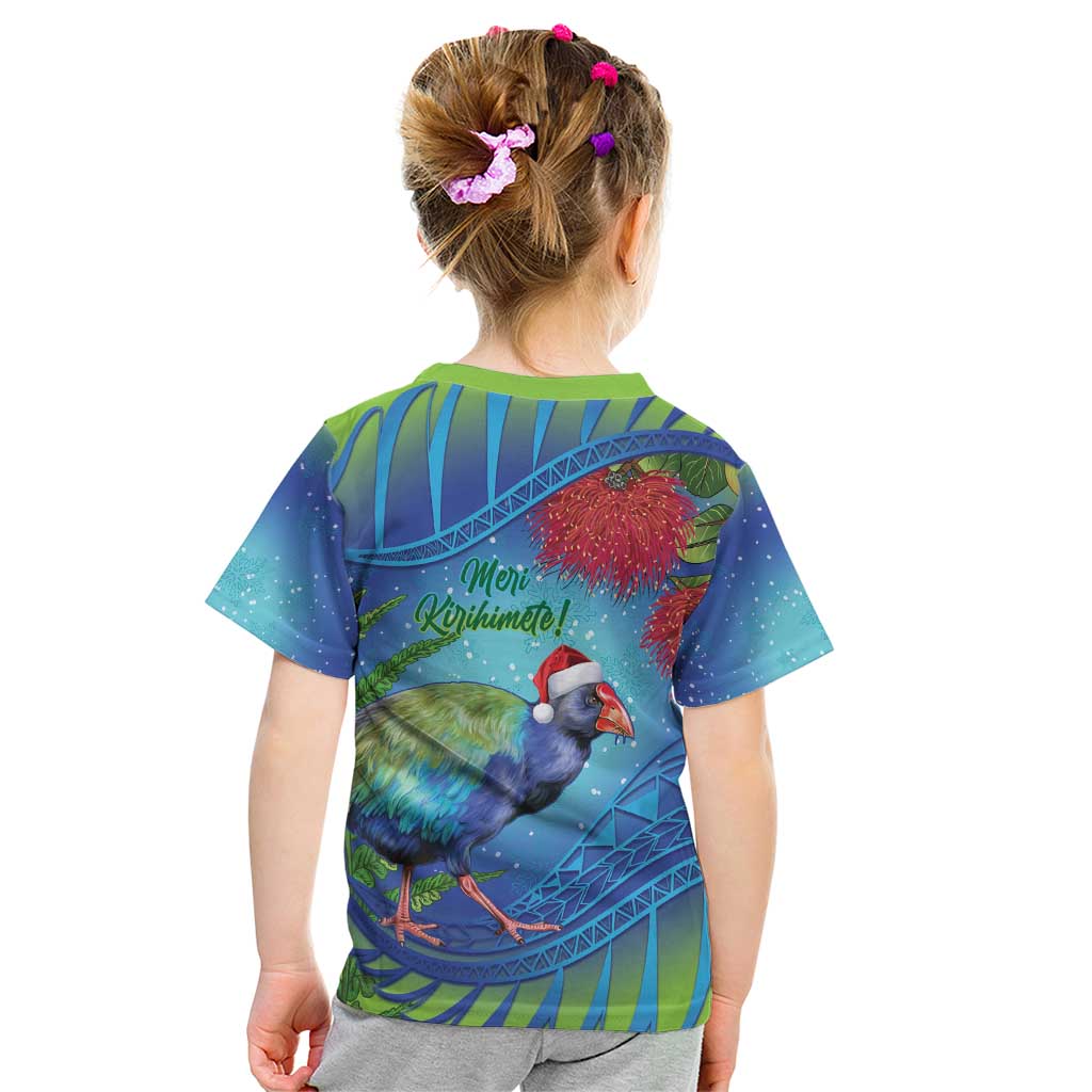 New Zealand Takahe Christmas Kid T Shirt Maori Fern Mix Pohotukawa LT14 - Polynesian Pride