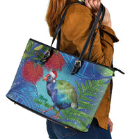 New Zealand Takahe Christmas Leather Tote Bag Maori Fern Mix Pohotukawa LT14 - Polynesian Pride
