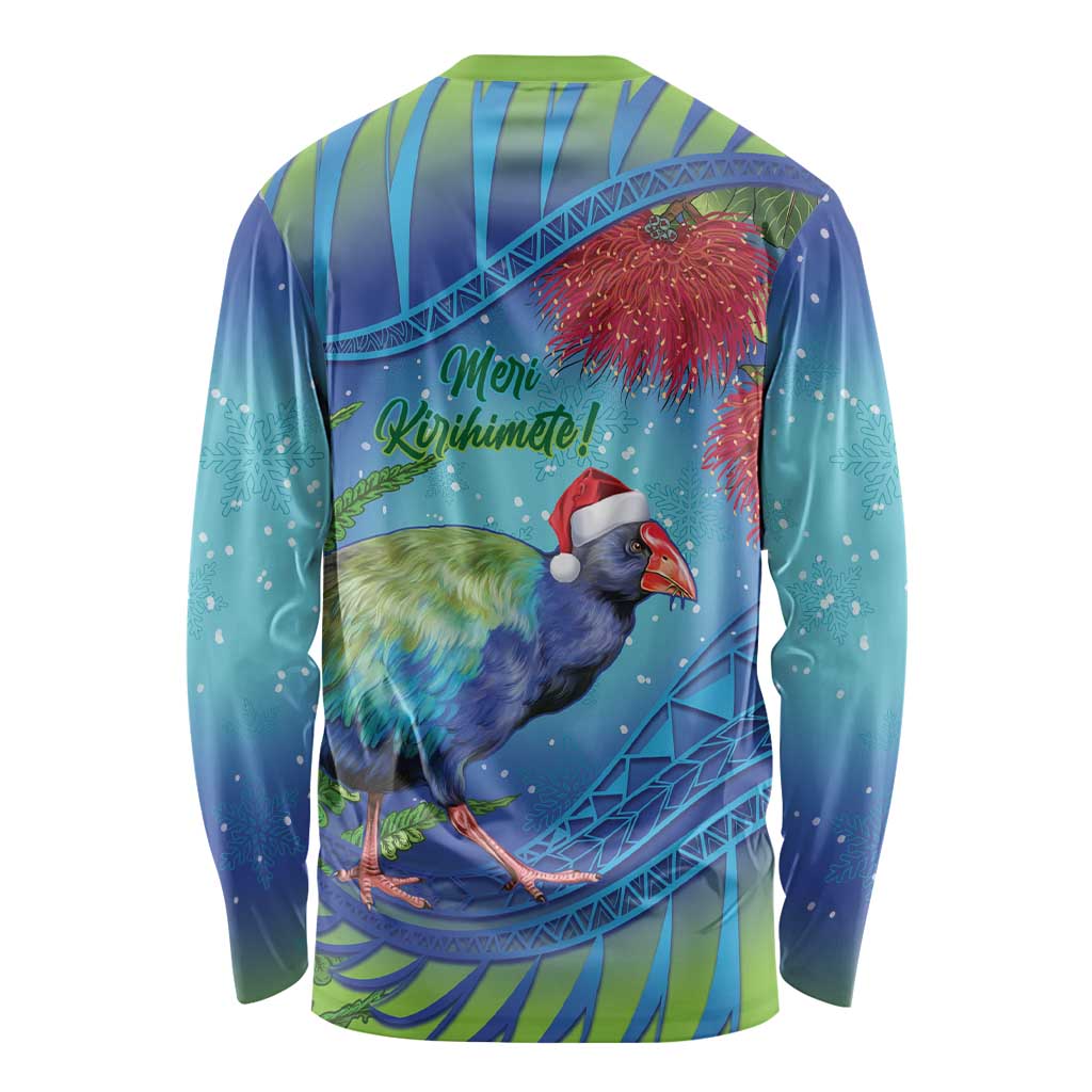 New Zealand Takahe Christmas Long Sleeve Shirt Maori Fern Mix Pohotukawa LT14 - Polynesian Pride