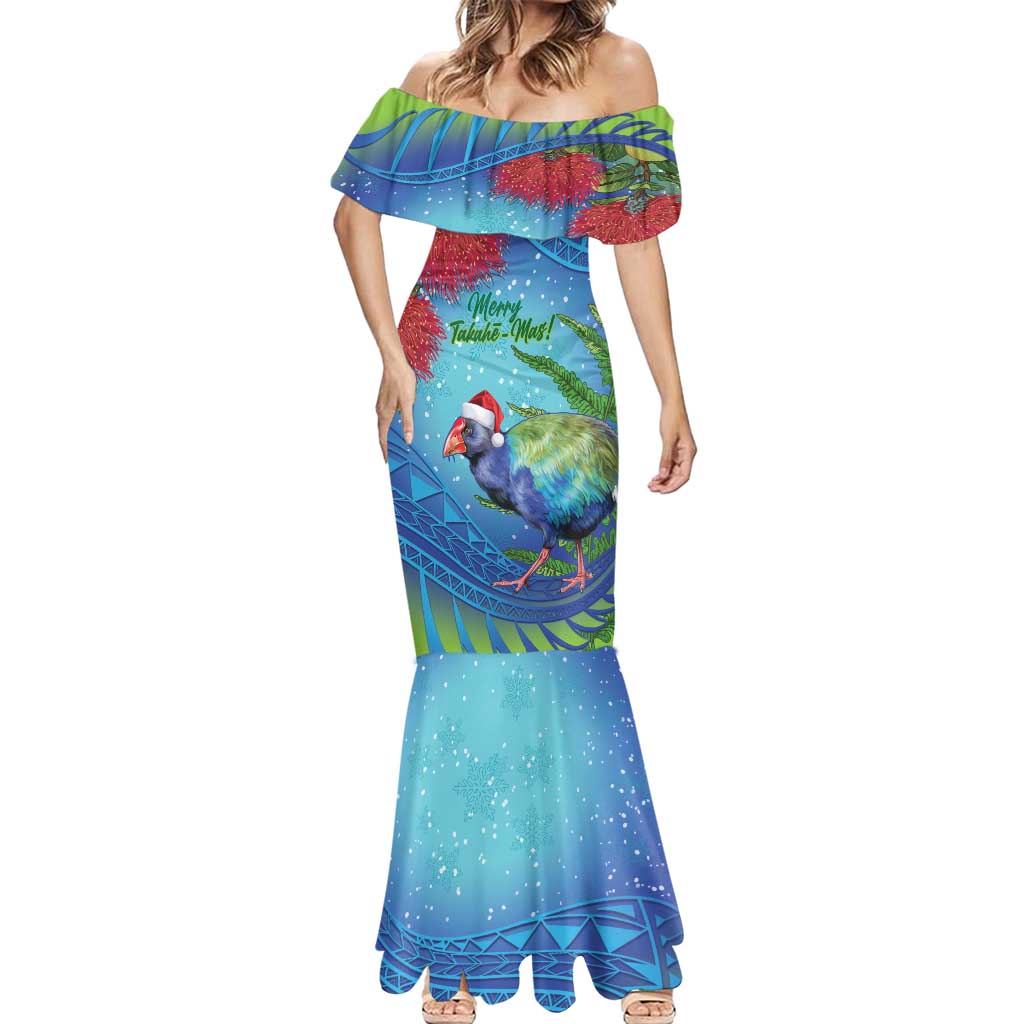 New Zealand Takahe Christmas Mermaid Dress Maori Fern Mix Pohotukawa LT14 - Polynesian Pride