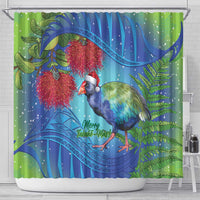 New Zealand Takahe Christmas Shower Curtain Maori Fern Mix Pohotukawa LT14 - Polynesian Pride