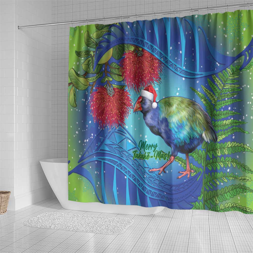 New Zealand Takahe Christmas Shower Curtain Maori Fern Mix Pohotukawa LT14 - Polynesian Pride