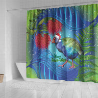 New Zealand Takahe Christmas Shower Curtain Maori Fern Mix Pohotukawa LT14 - Polynesian Pride