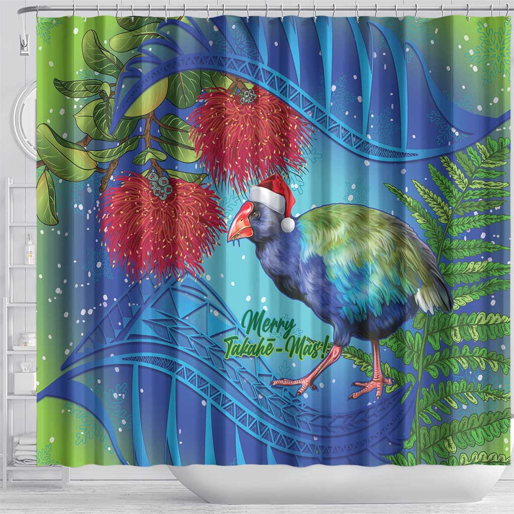 New Zealand Takahe Christmas Shower Curtain Maori Fern Mix Pohotukawa LT14 - Polynesian Pride