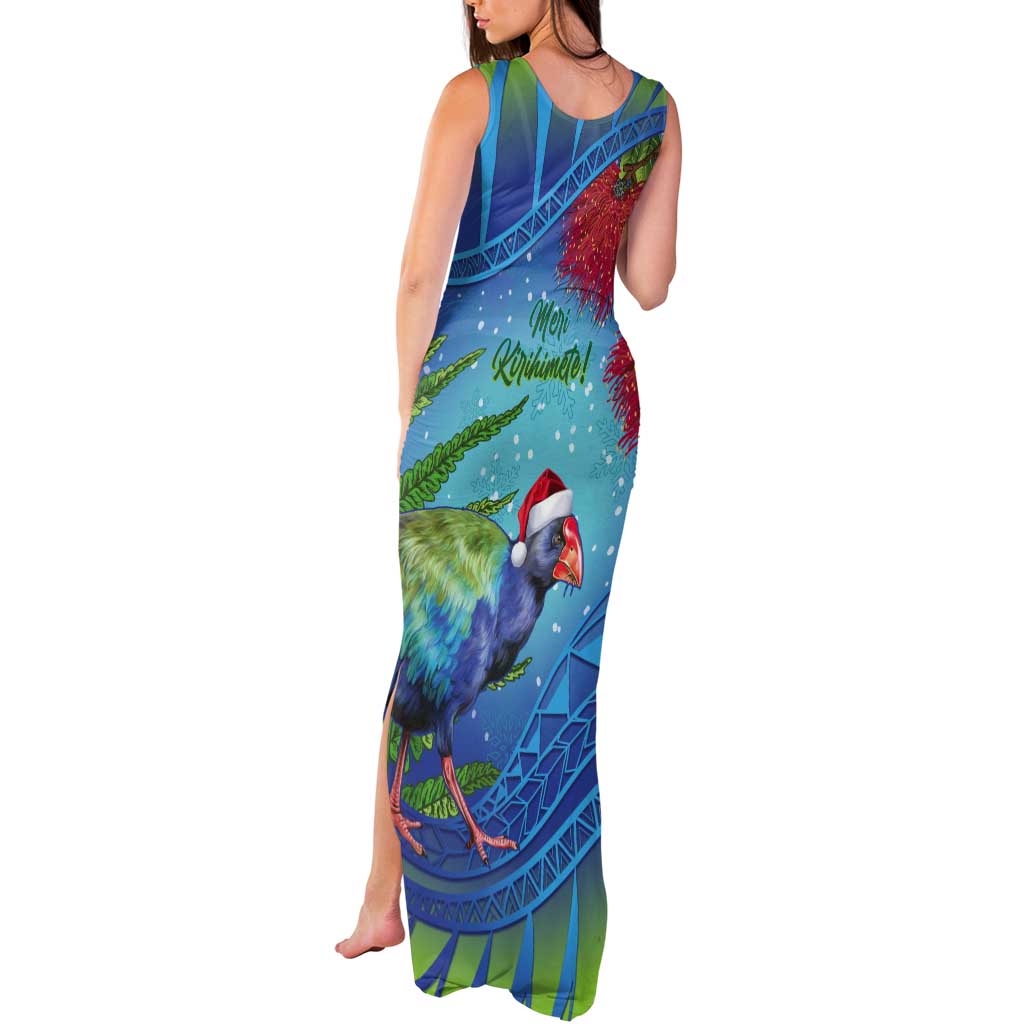 New Zealand Takahe Christmas Tank Maxi Dress Maori Fern Mix Pohotukawa LT14 - Polynesian Pride