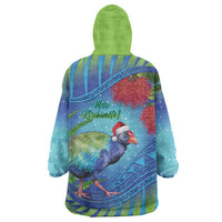 New Zealand Takahe Christmas Wearable Blanket Hoodie Maori Fern Mix Pohotukawa LT14 - Polynesian Pride