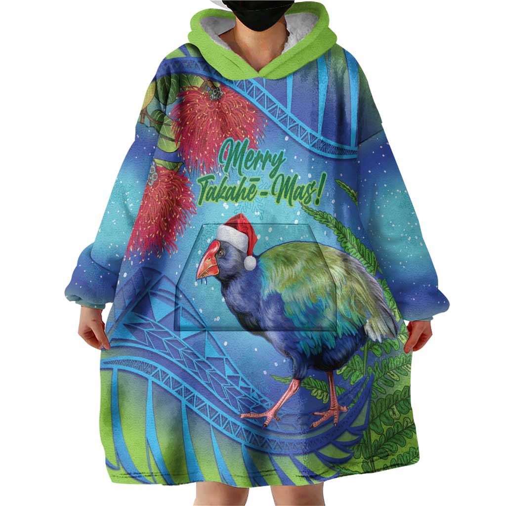 New Zealand Takahe Christmas Wearable Blanket Hoodie Maori Fern Mix Pohotukawa LT14 - Polynesian Pride