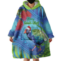 New Zealand Takahe Christmas Wearable Blanket Hoodie Maori Fern Mix Pohotukawa LT14 - Polynesian Pride