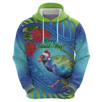 New Zealand Takahe Christmas Zip Hoodie Maori Fern Mix Pohotukawa LT14 - Polynesian Pride