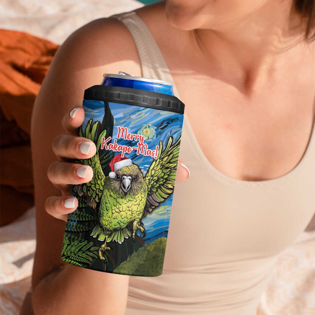 Personalised Jumping Kakapo Christmas 4 in 1 Can Cooler Tumbler New Zealand Fern - Starry Night Style LT14 - Polynesian Pride